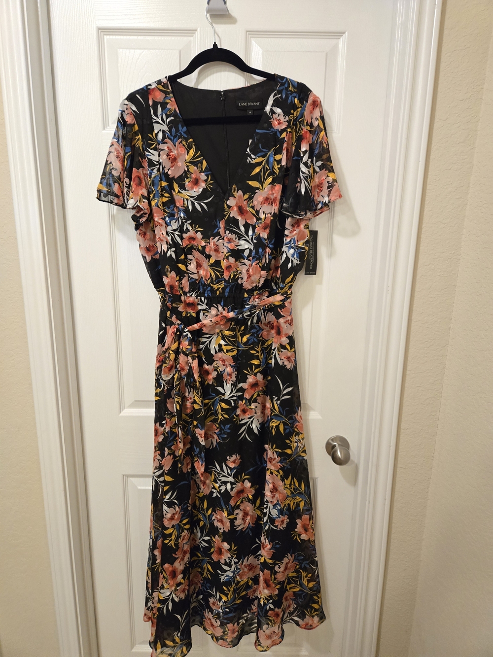 Lane Bryant Black Floral Maxi Dress with Pink and Yellow Blooms